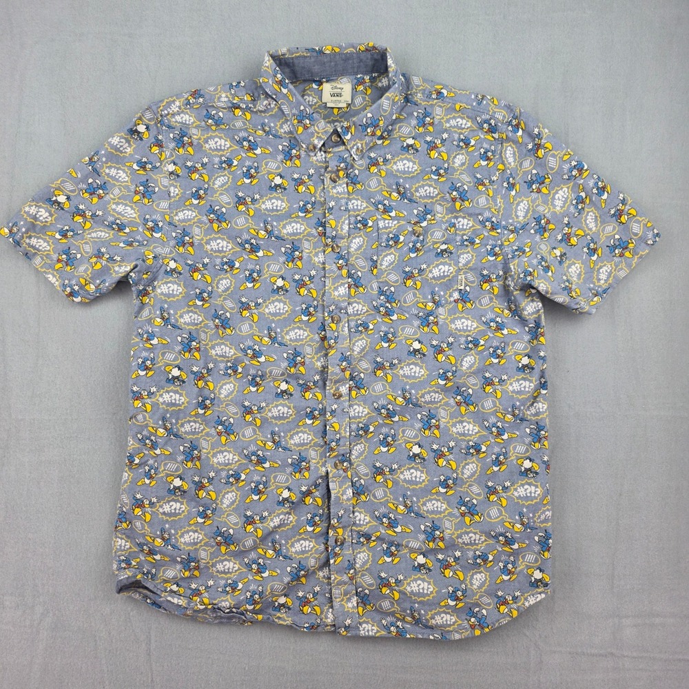 Vans Disney Donald Duck Shirt Mens XL Blue Short Sleeve Button Down AOP